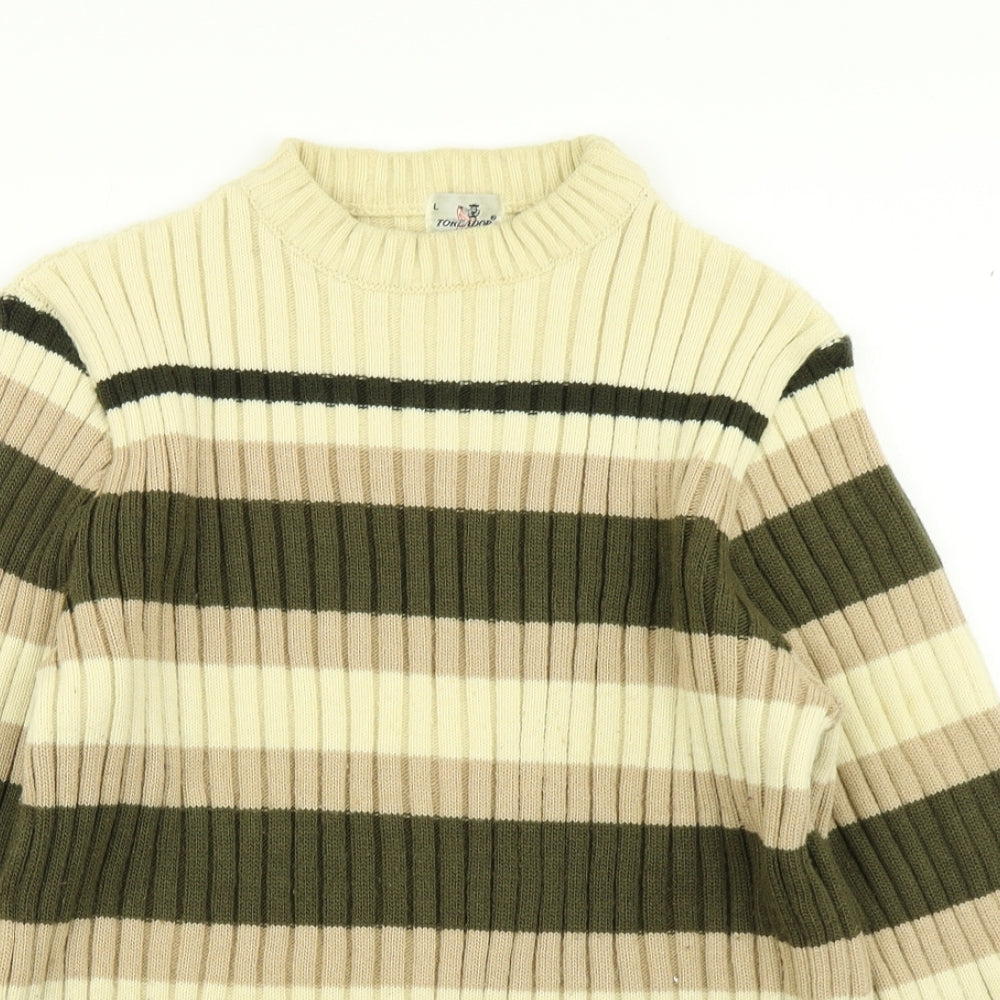 Toreador Mens Beige Striped Knit Pullover Jumper Size L