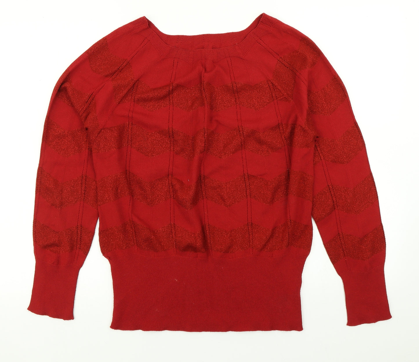 Marks & Spencer Womens Red Striped Knit Pullover Jumper Size 18