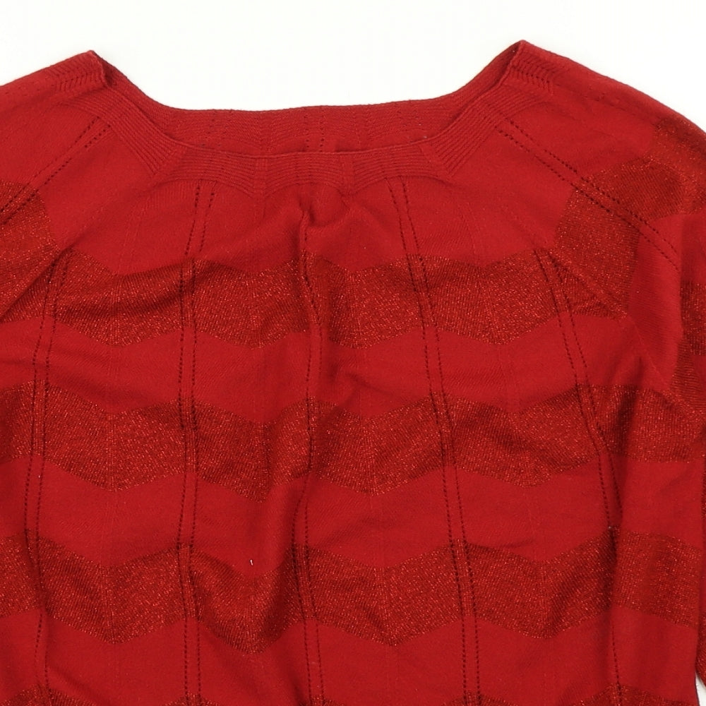 Marks & Spencer Womens Red Striped Knit Pullover Jumper Size 18