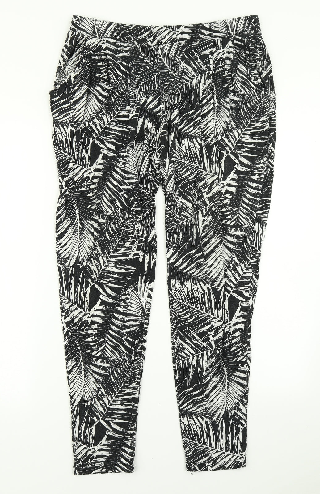 F&F Womens Black Floral  Harem Trousers Size 14 L27 in
