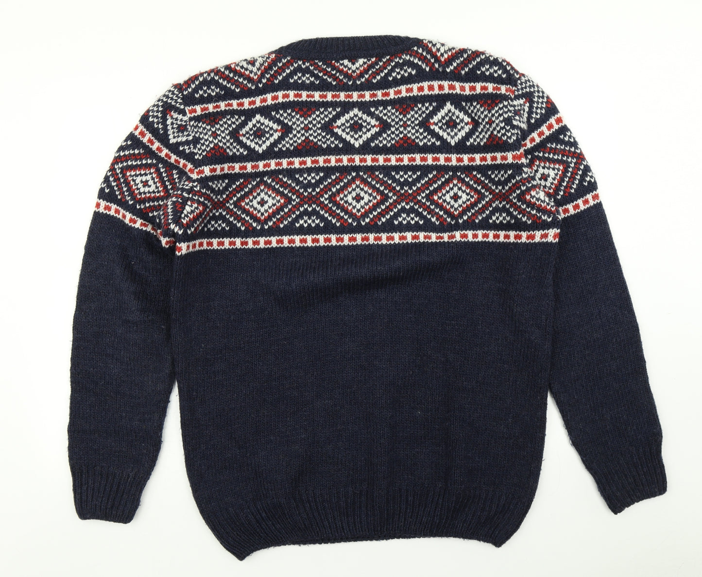 Broadbent Boothroyds Mens Blue Fair Isle Knit Pullover Jumper Size M