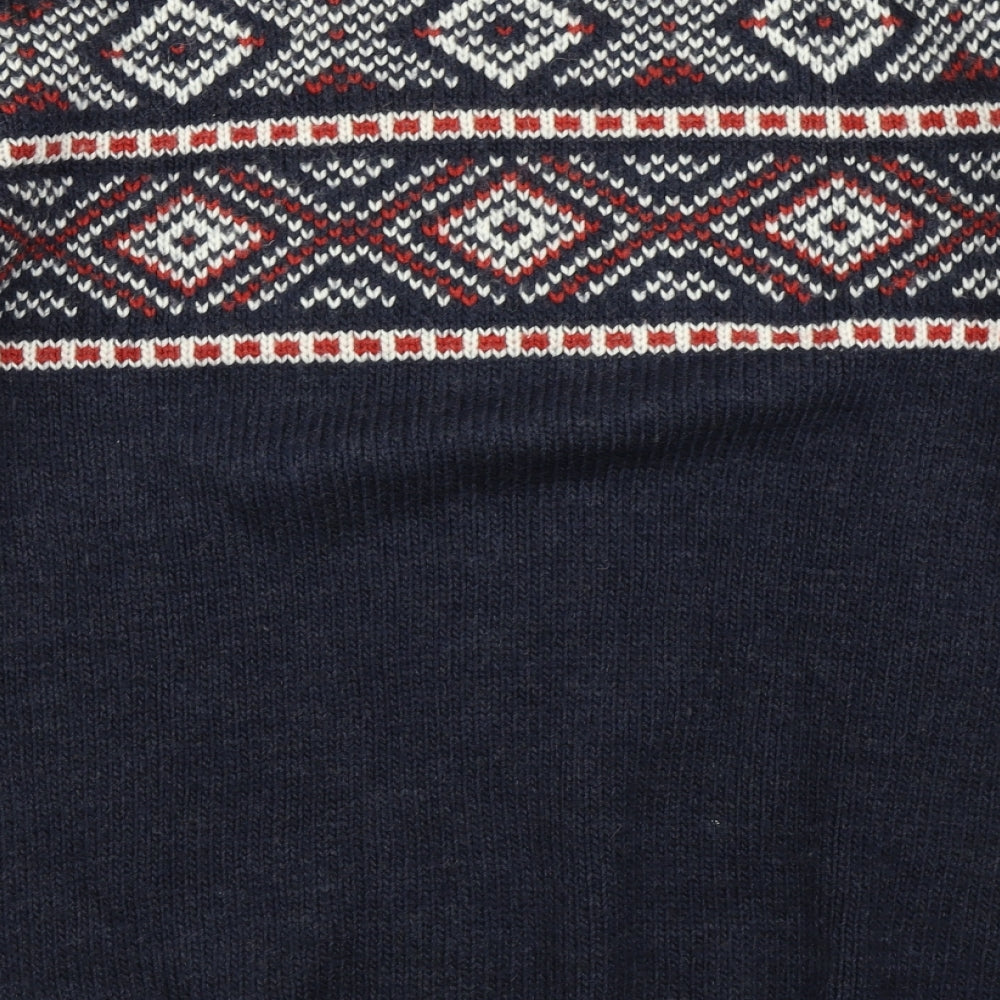 Broadbent Boothroyds Mens Blue Fair Isle Knit Pullover Jumper Size M