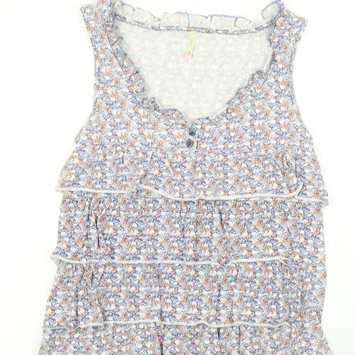 Denim cO Womens Blue Floral  Basic Tank Size 16