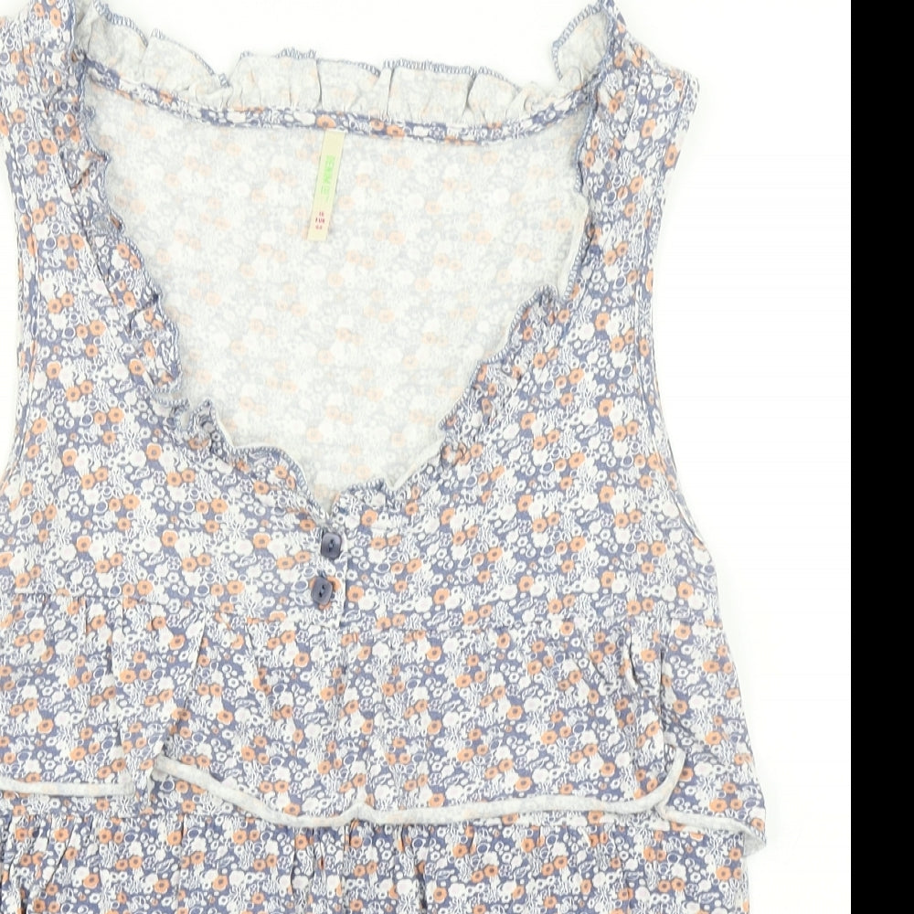 Denim cO Womens Blue Floral  Basic Tank Size 16