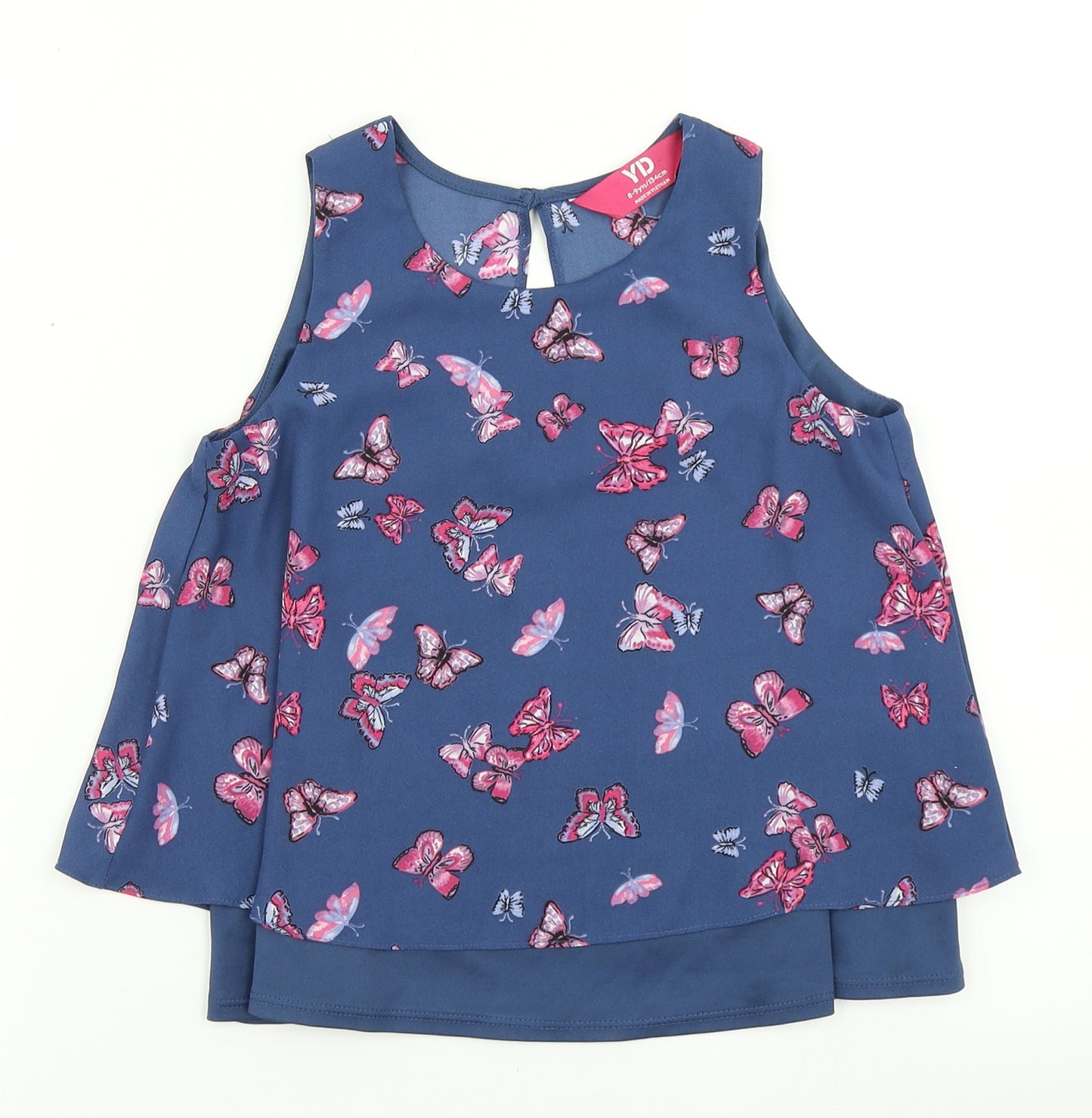YD Girls Blue Floral  Basic Blouse Size 8-9 Years  - Butterfly print