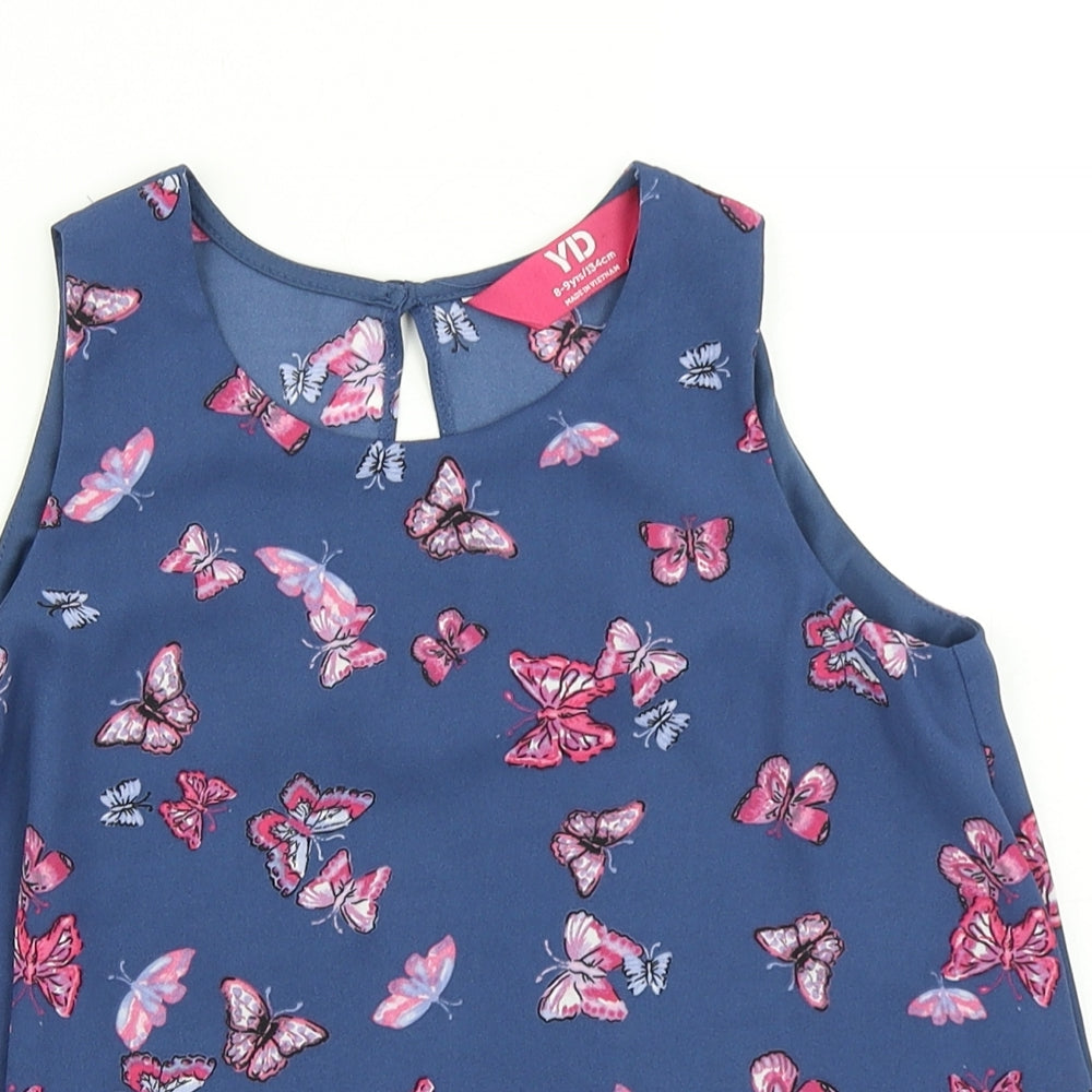 YD Girls Blue Floral  Basic Blouse Size 8-9 Years  - Butterfly print