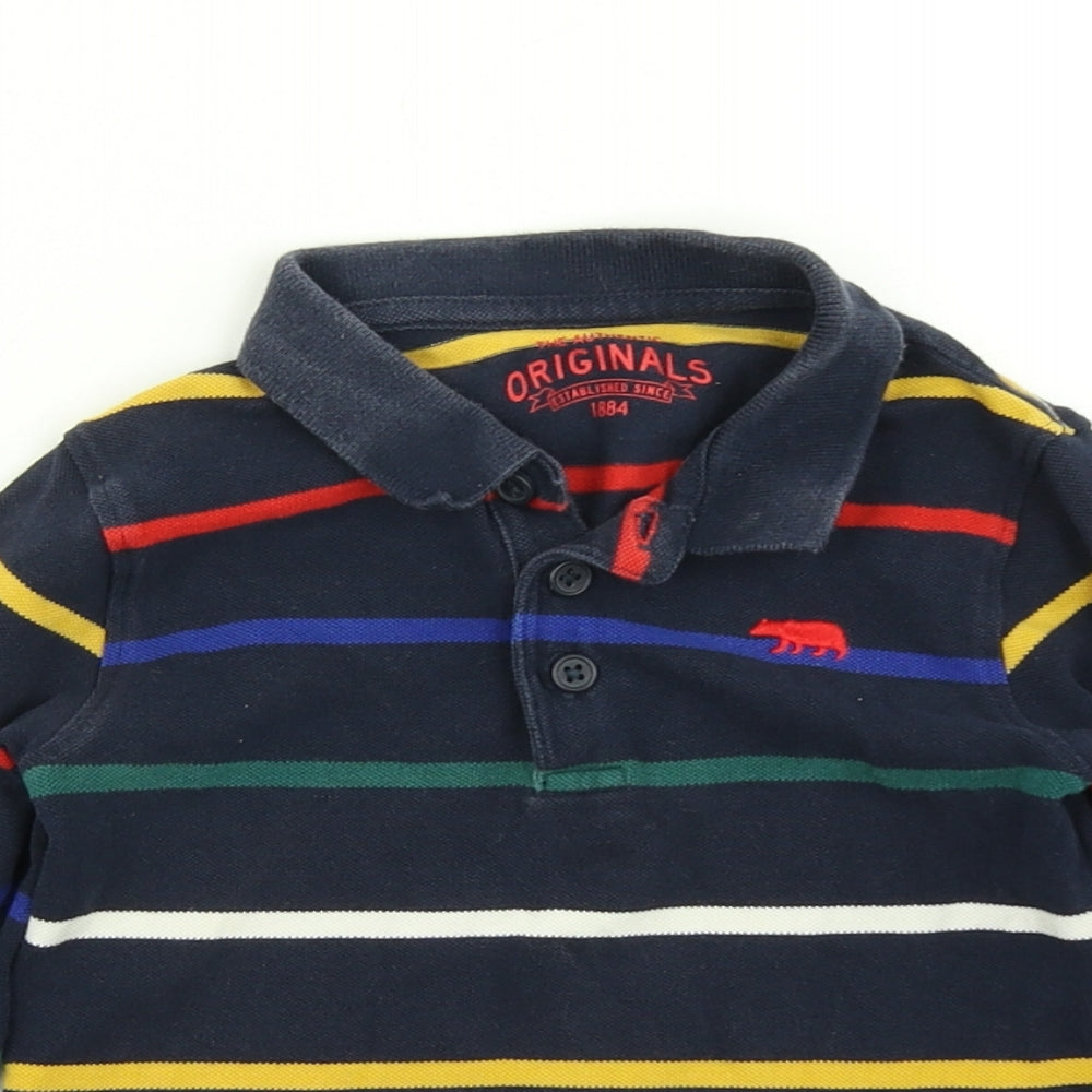 M&S Boys Blue Striped  Basic Polo Size 2-3 Years