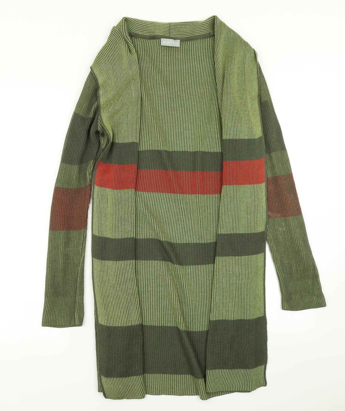Per Una Womens Green Striped Knit Cardigan Jumper Size 10