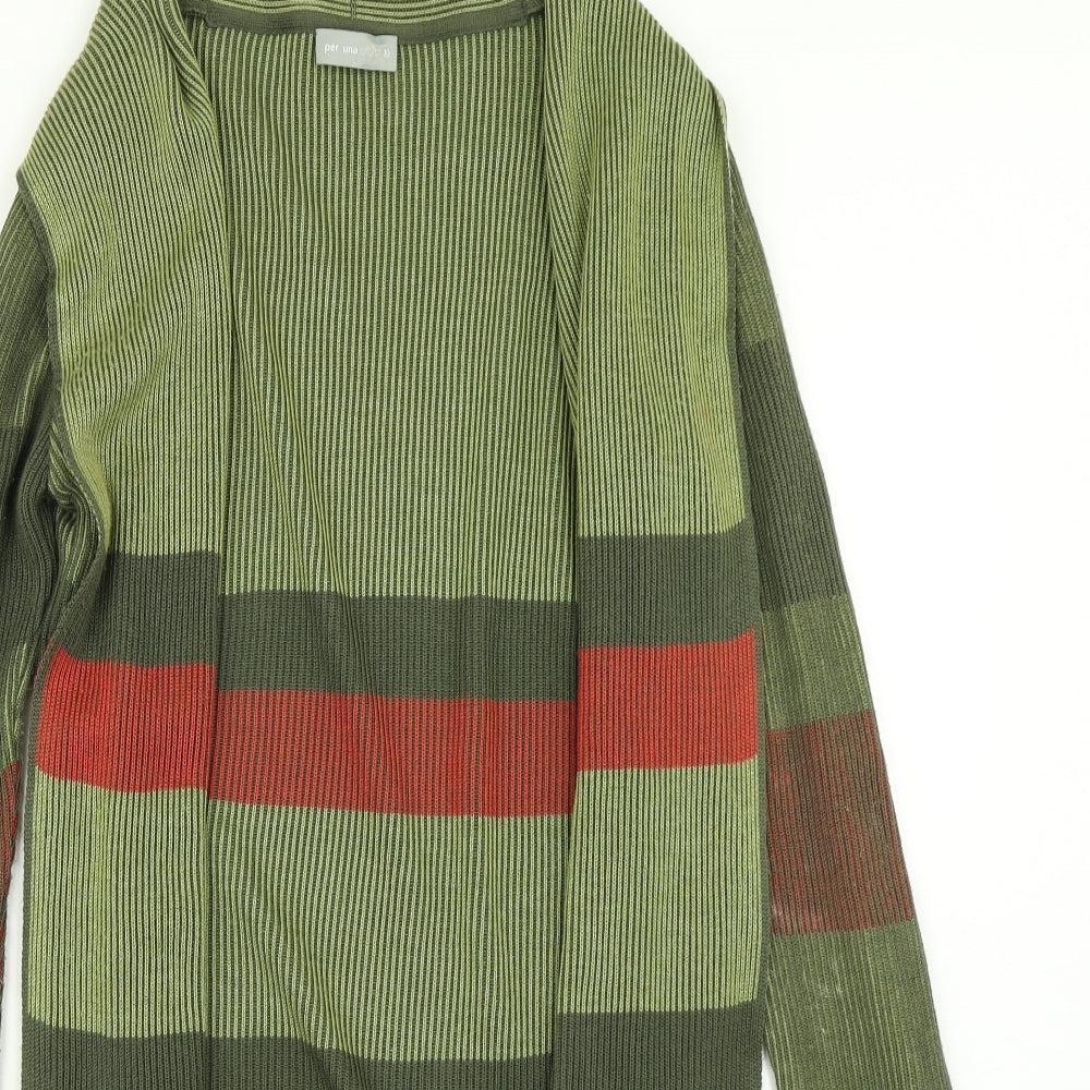 Per Una Womens Green Striped Knit Cardigan Jumper Size 10