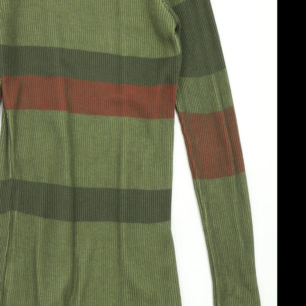 Per Una Womens Green Striped Knit Cardigan Jumper Size 10