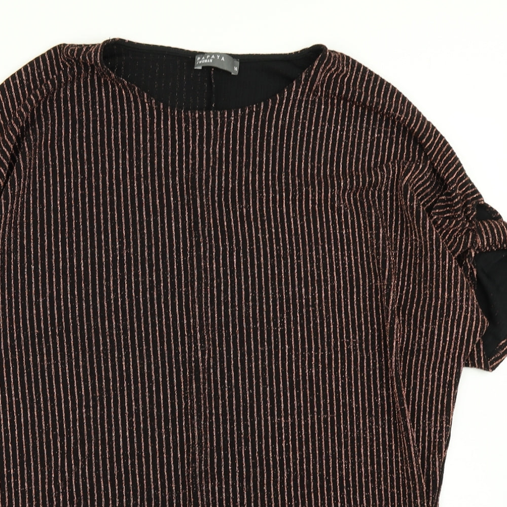 Papaya Womens Black Striped  Basic Blouse Size 16