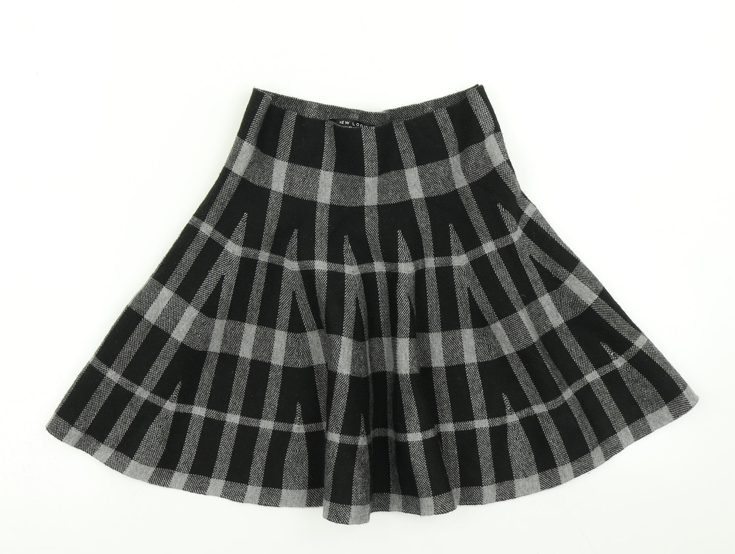 New Look Womens Black Check Knit Flare Skirt Size S