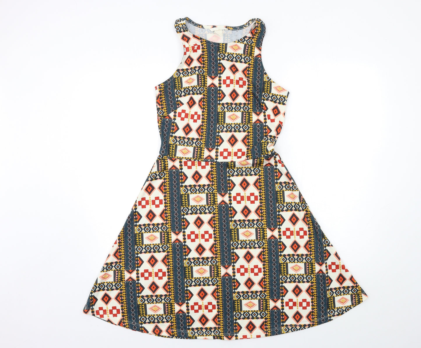 H&M Womens Beige Geometric  Fit & Flare  Size S