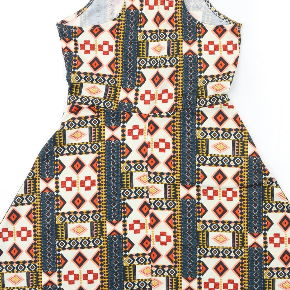 H&M Womens Beige Geometric  Fit & Flare  Size S