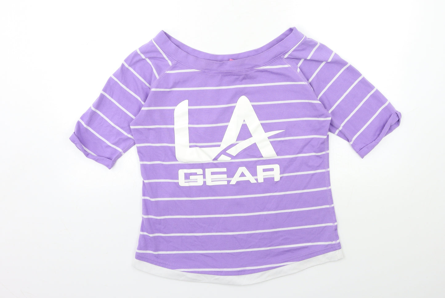 LA Gear Womens Purple Striped  Basic T-Shirt Size 16