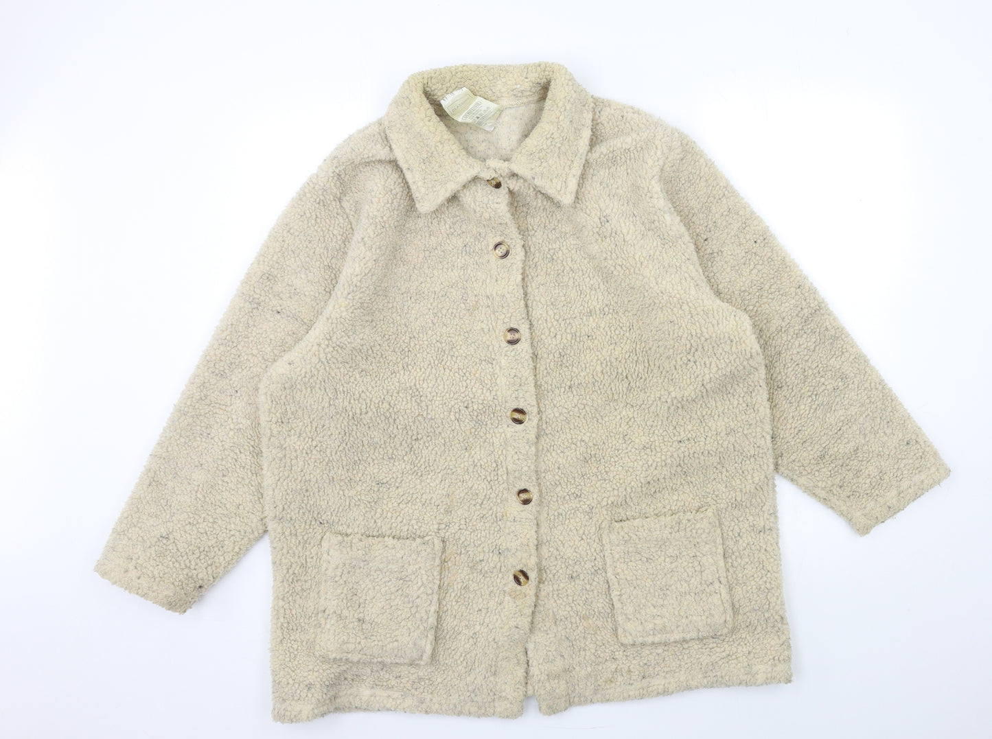 Classic Womens Beige  Fleece Overcoat Coat Size 16