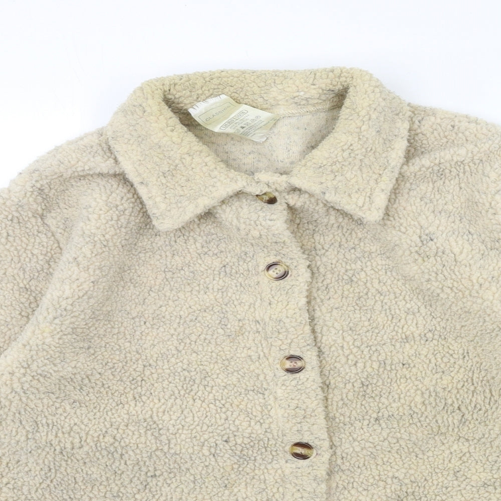 Classic Womens Beige  Fleece Overcoat Coat Size 16