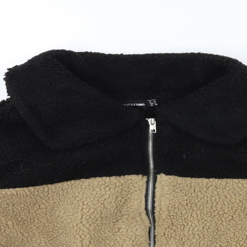 PRETTYLITTLETHING Womens Beige Striped Flannel Jacket Coat Size 10