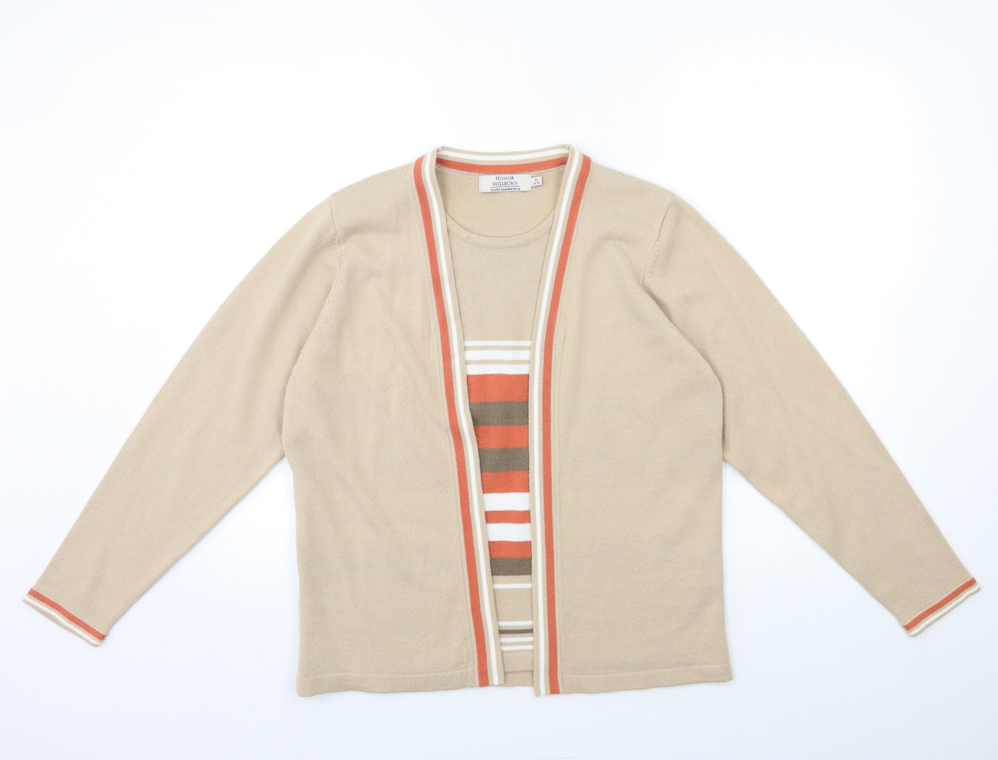 HONOUR MILLBURN Womens Beige Striped Knit Cardigan Jumper Size 14