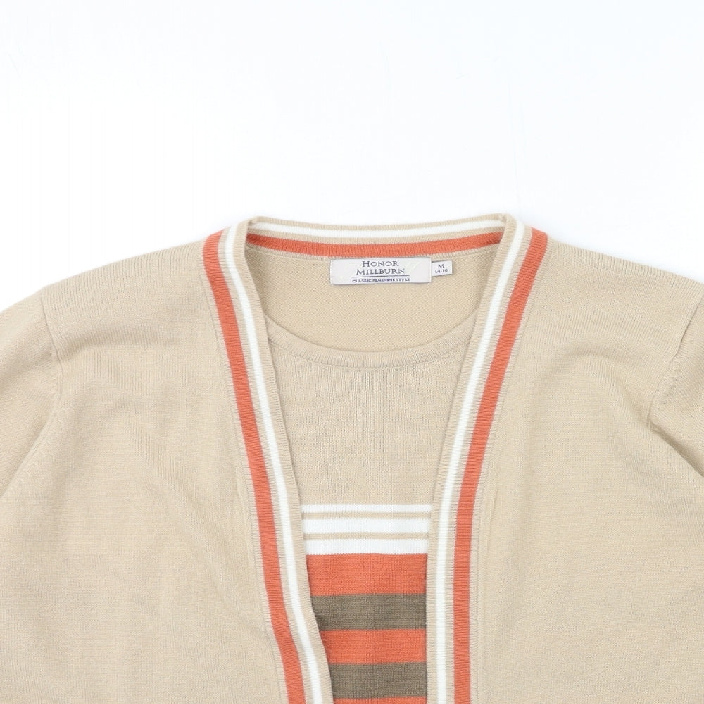 HONOUR MILLBURN Womens Beige Striped Knit Cardigan Jumper Size 14
