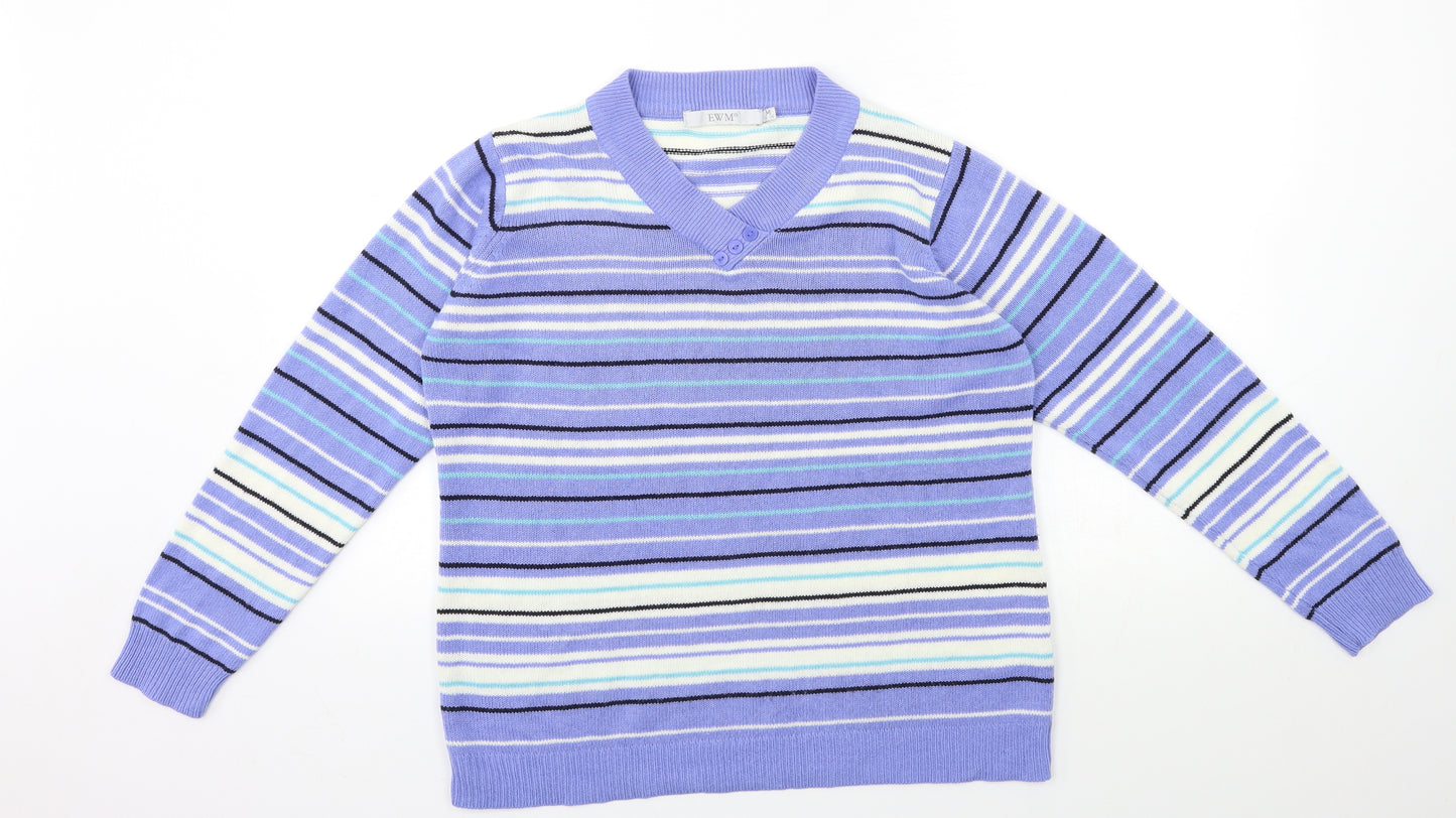 EWM Womens Black Striped Knit Pullover Jumper Size 14
