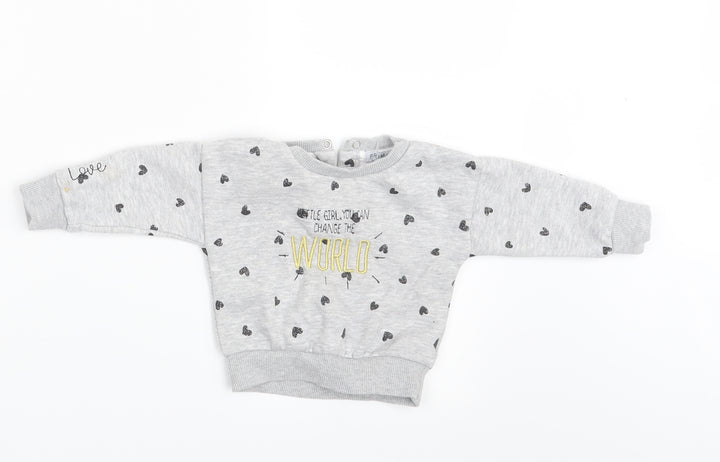 Primark Girls Grey Polka Dot  Pullover Jumper Size 6-9 Months