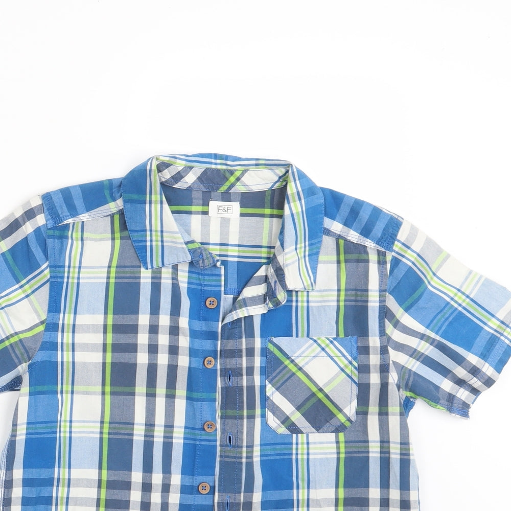 F&F Boys Blue Check  Basic Button-Up Size 11-12 Years