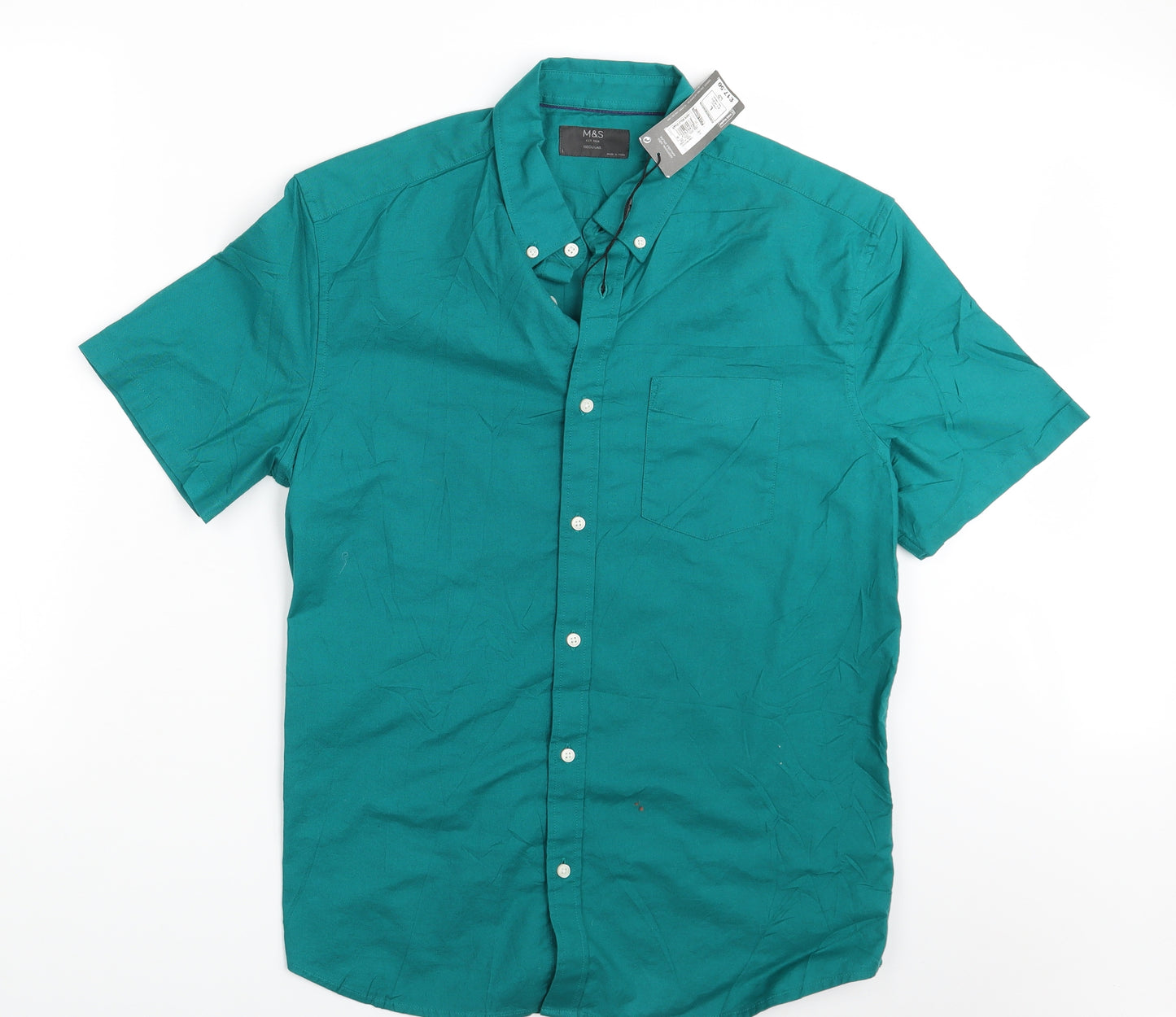 M&S Mens Green    Button-Up Size L