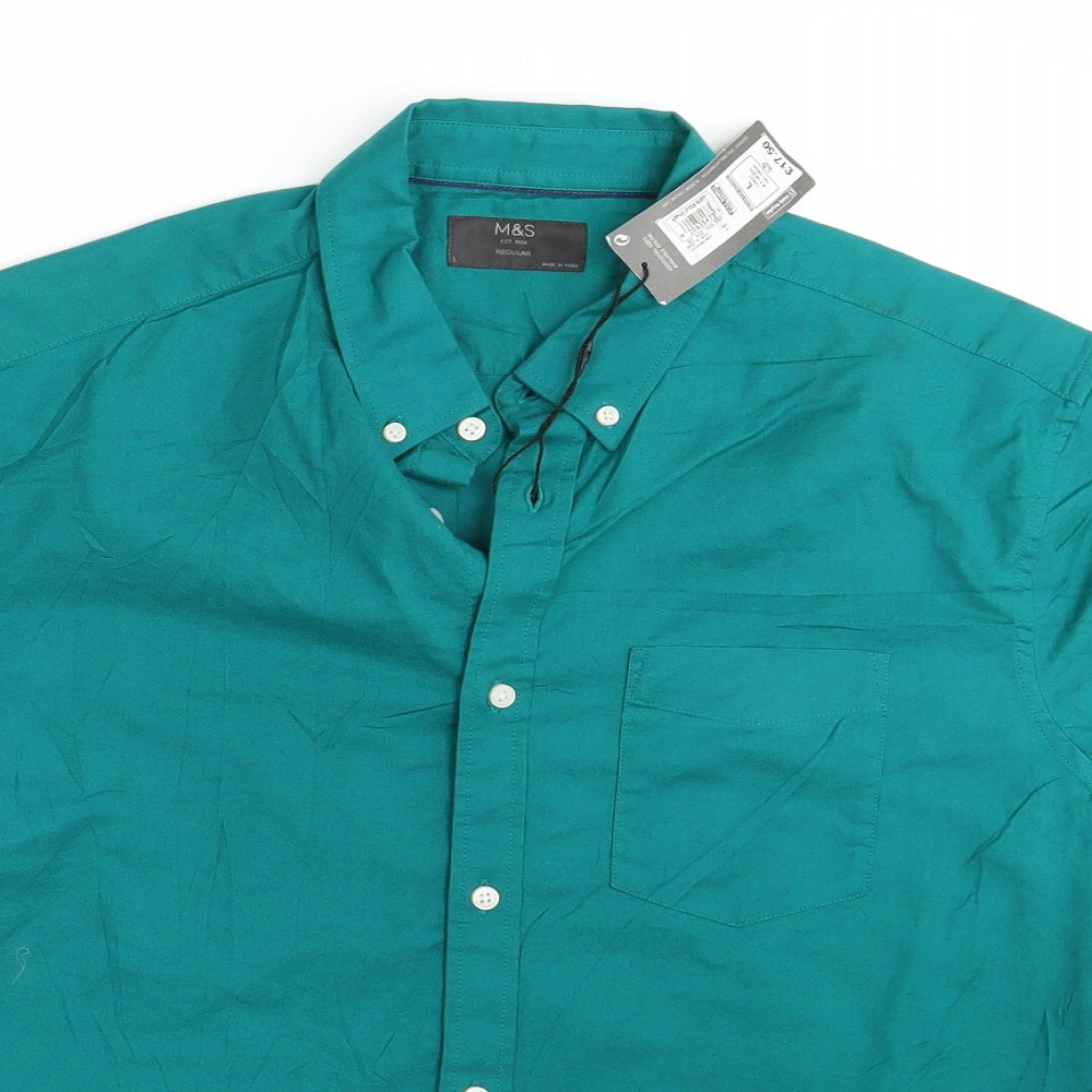 M&S Mens Green    Button-Up Size L