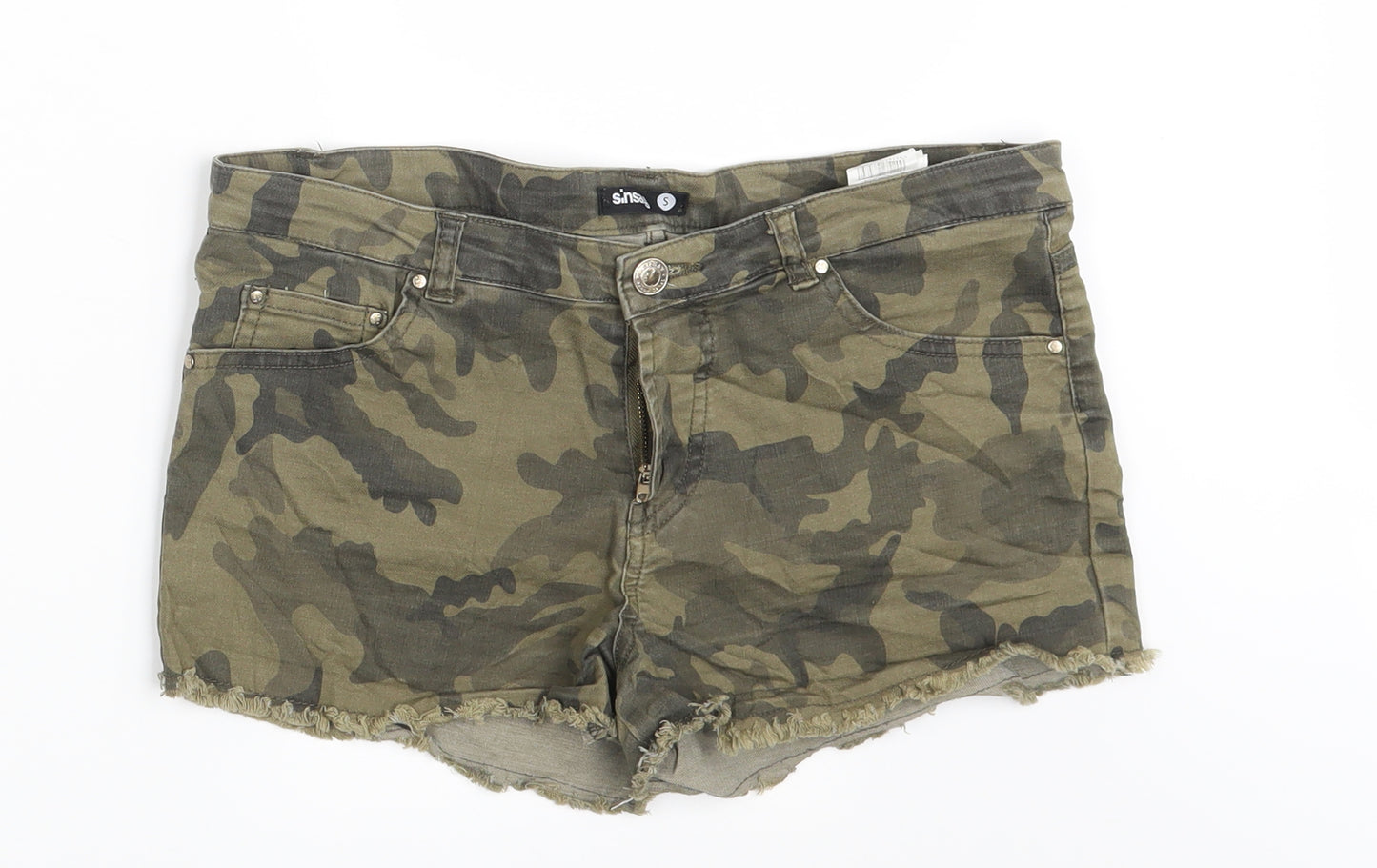 Sinsay Womens Green Camouflage Denim Hot Pants Shorts Size S