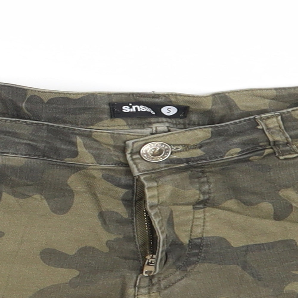 Sinsay Womens Green Camouflage Denim Hot Pants Shorts Size S