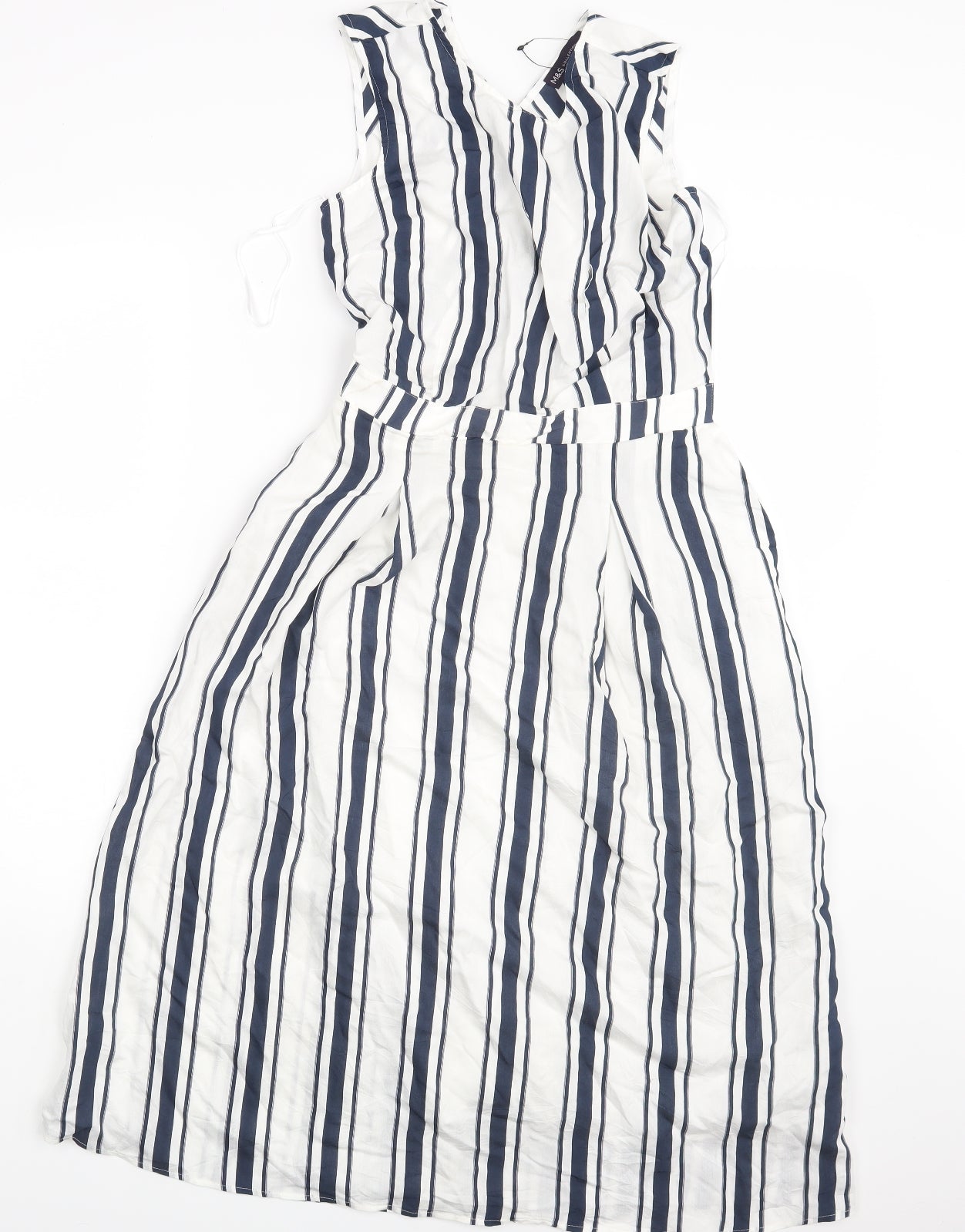 M&S Womens White Striped  Fit & Flare  Size 6