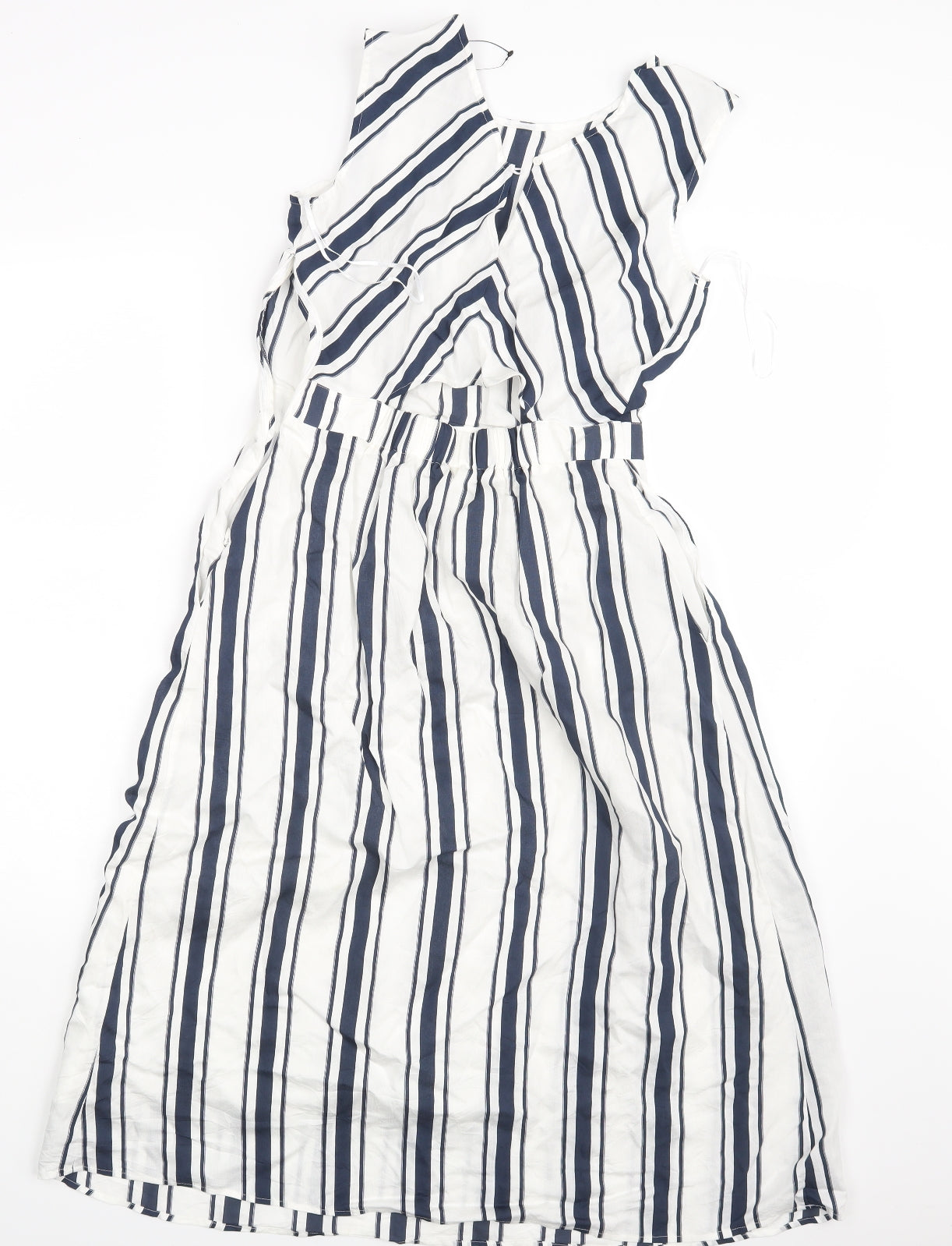 M&S Womens White Striped  Fit & Flare  Size 6