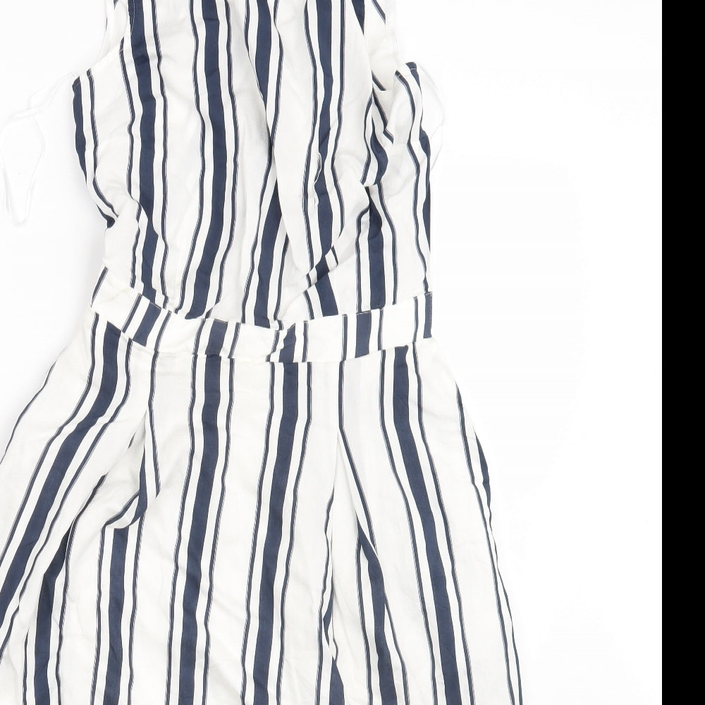 M&S Womens White Striped  Fit & Flare  Size 6