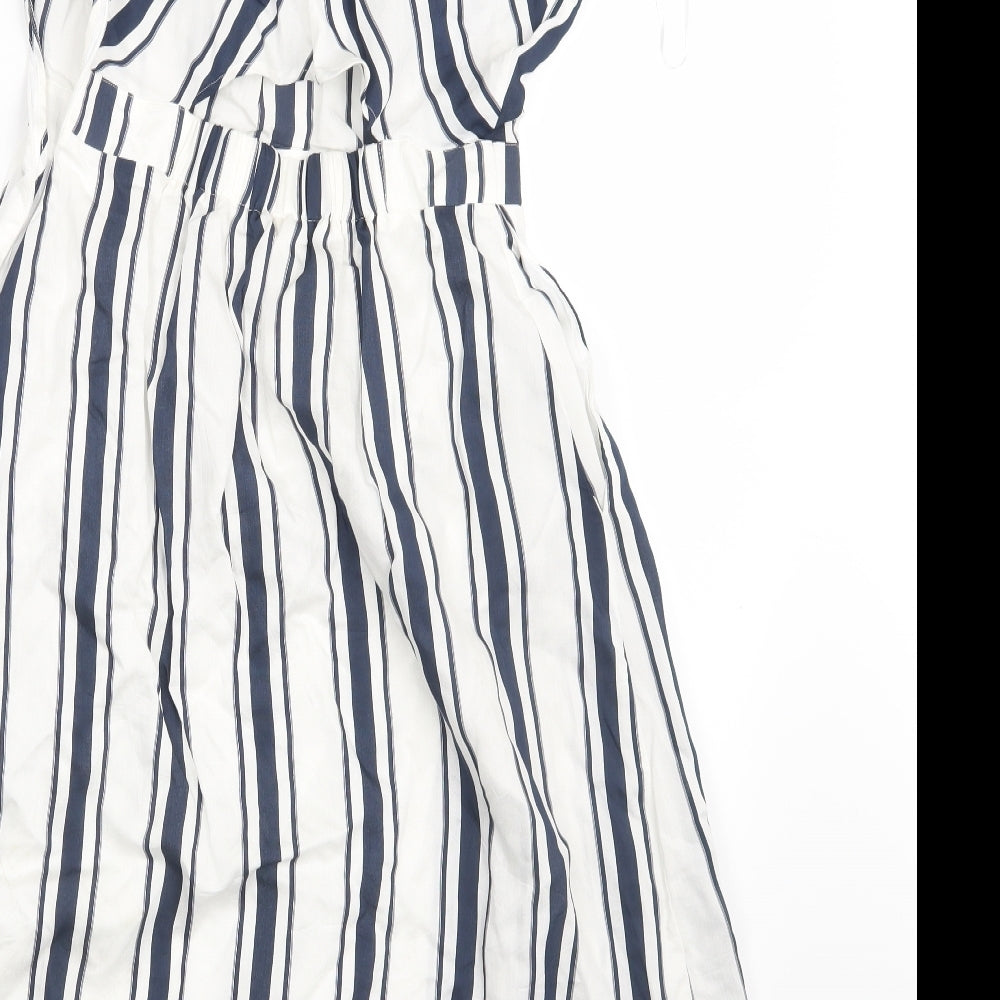 M&S Womens White Striped  Fit & Flare  Size 6