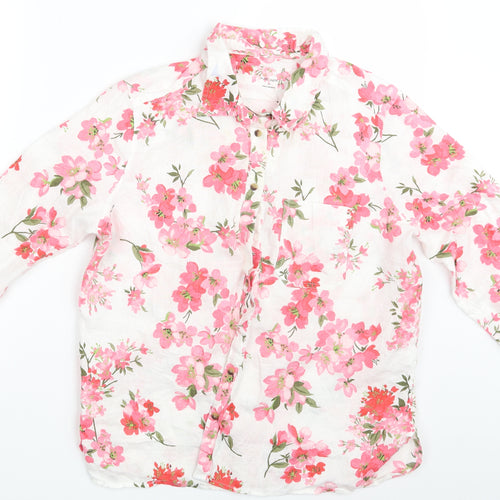 M&S Womens White Floral  Basic Button-Up Size 14
