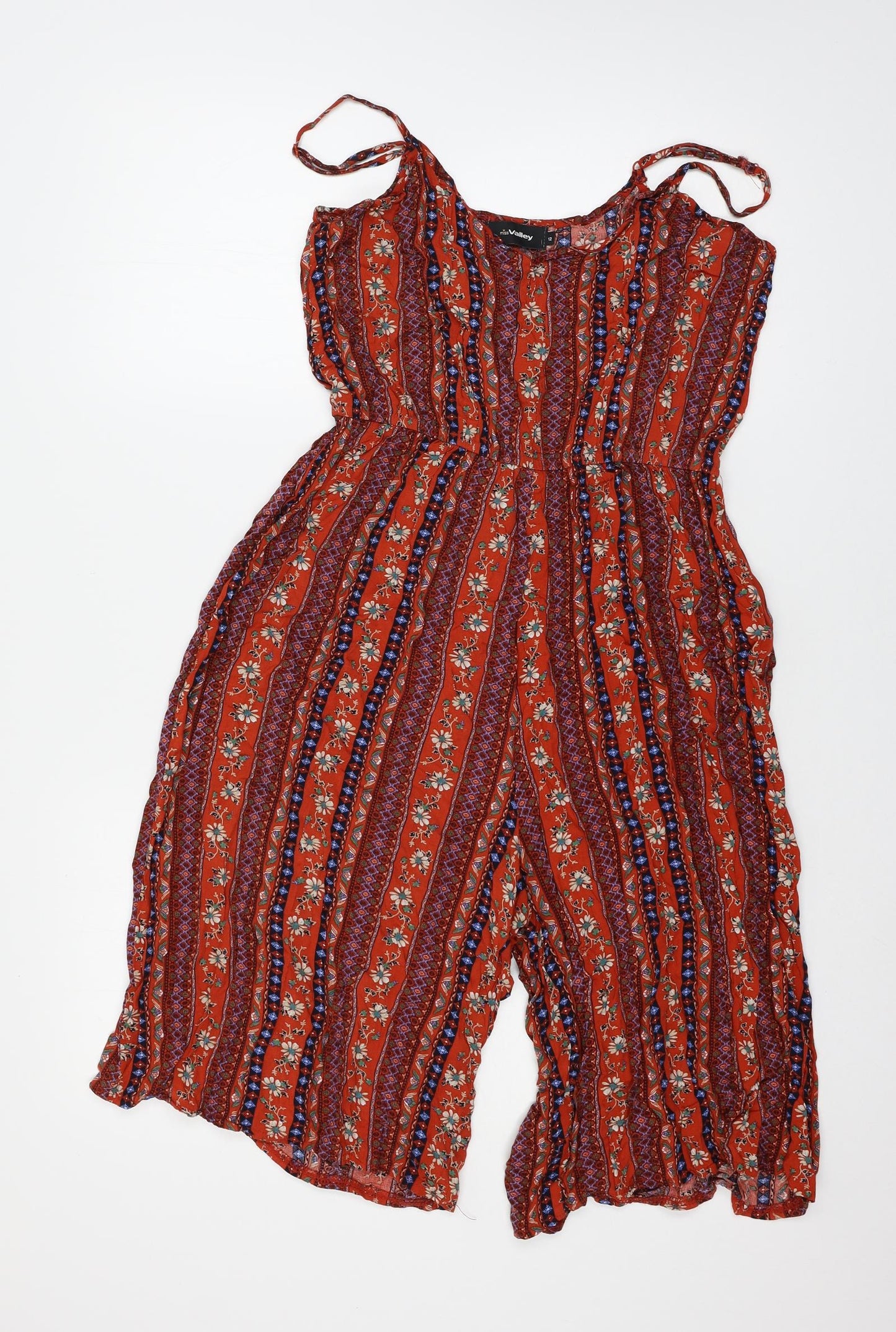 Miss Valley Womens Red Floral  Jumpsuit One-Piece Size 12
