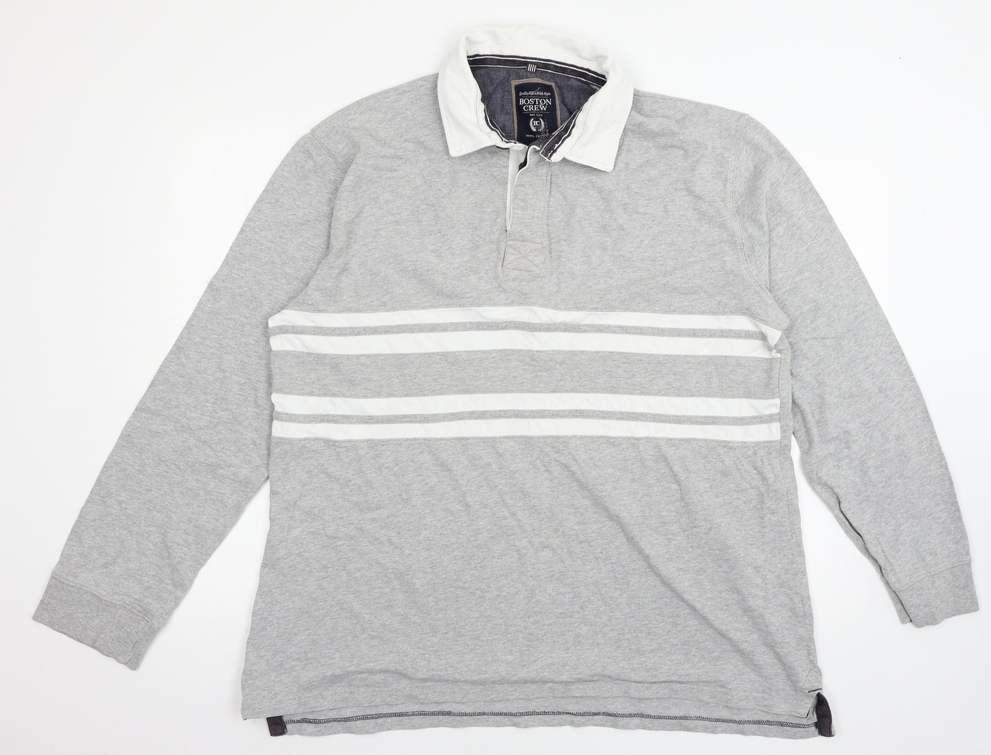 Boston Crew Mens Grey Striped Jersey  Polo Size XL