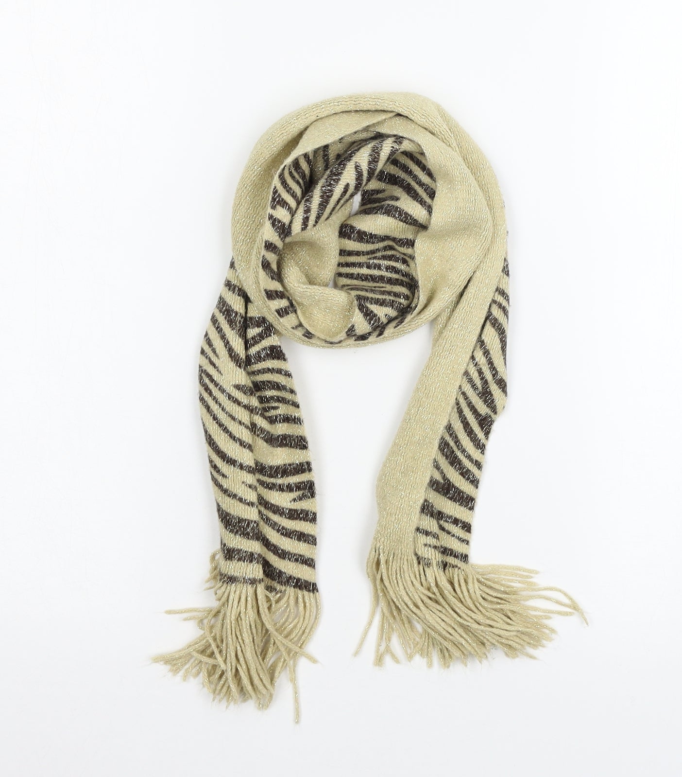 Preworn Womens Beige Animal Print Knit  Scarf