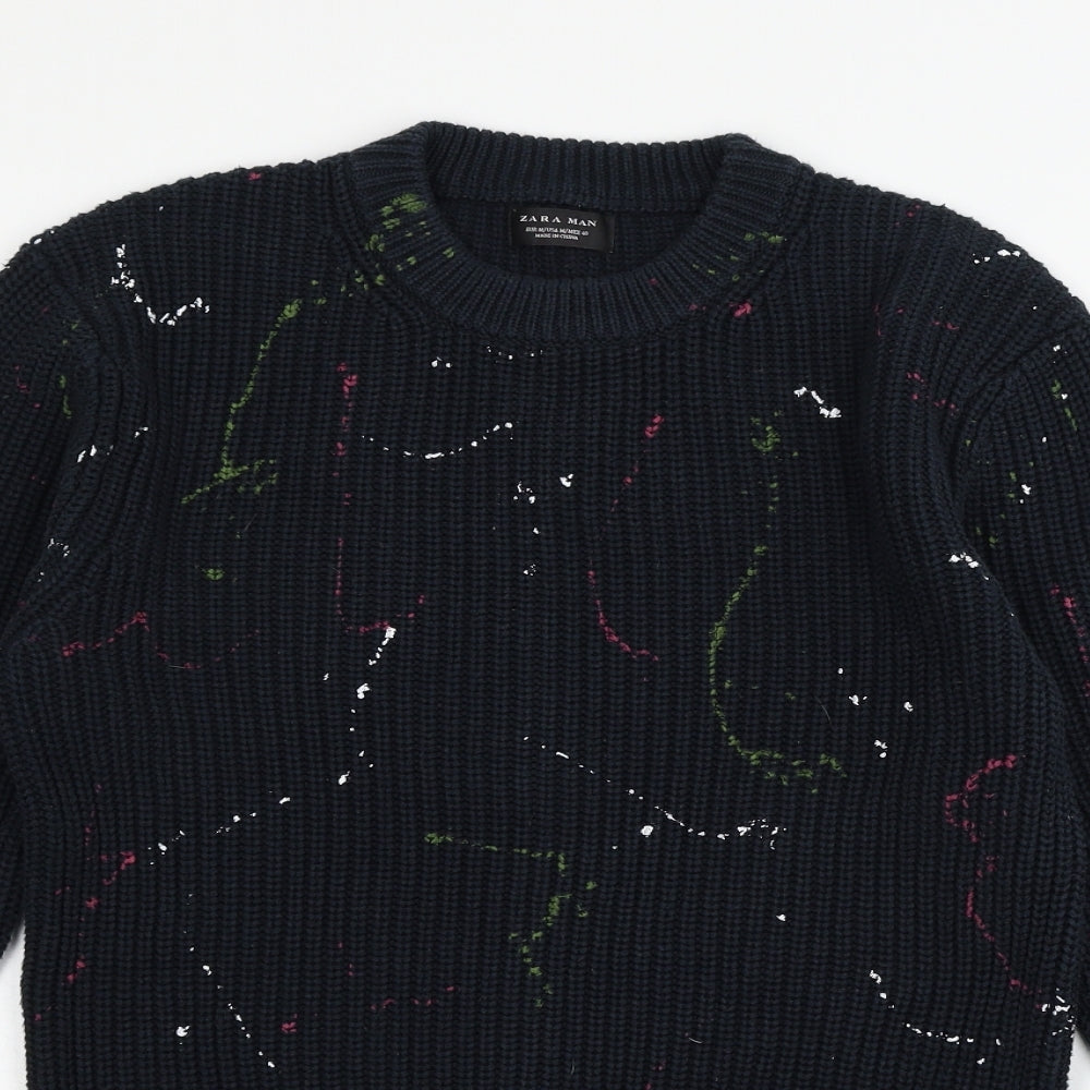 Zara Mens Blue  Knit Pullover Jumper Size M