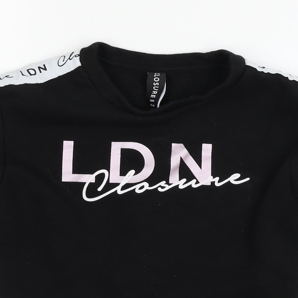 LDN Closure Girls Black  Jersey Pullover Sweatshirt Size 10-11 Years