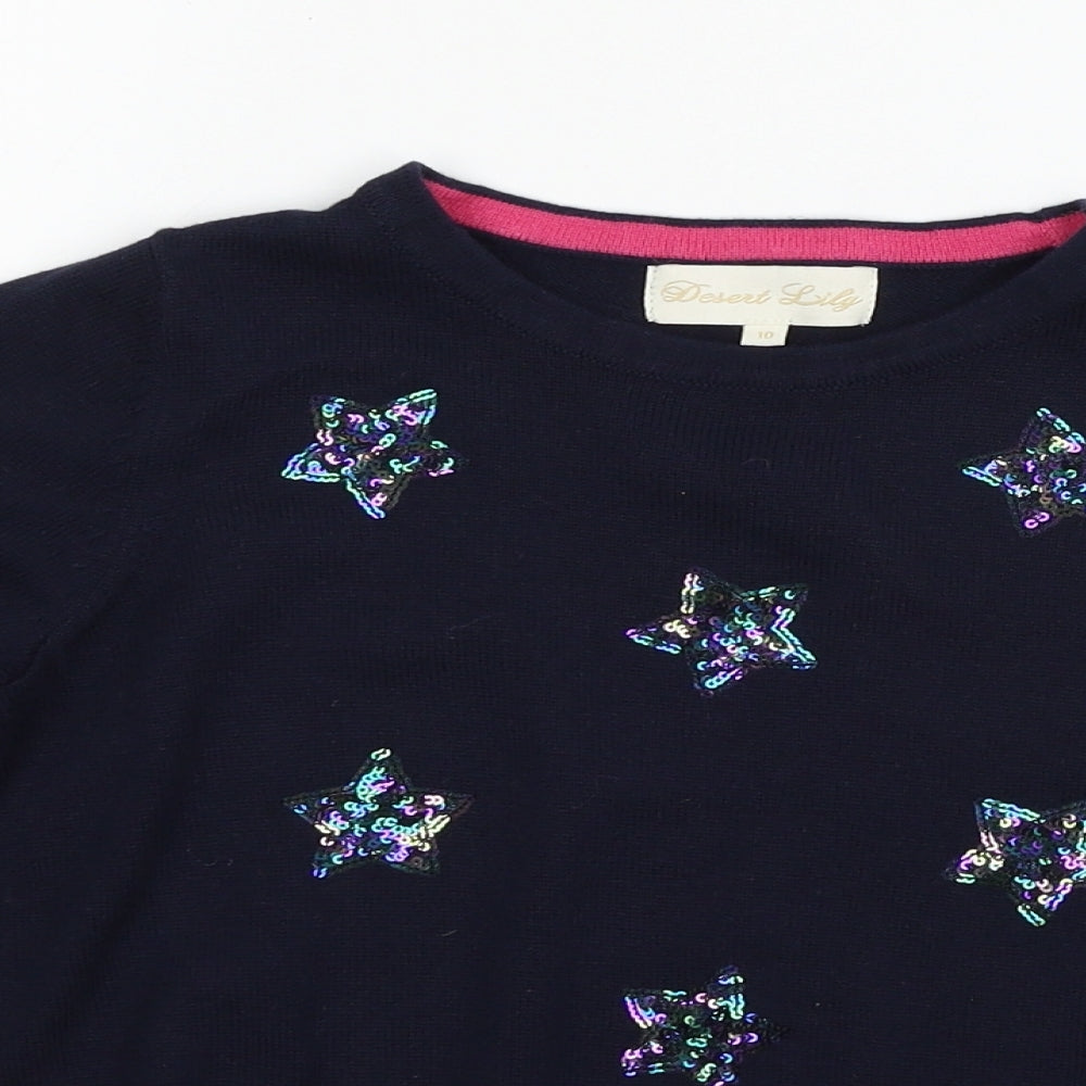 Desert Lily Girls Blue  Knit Pullover Jumper Size 10 Years  - Stars