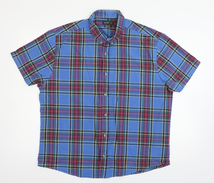 Peacocks Mens Blue Plaid   Button-Up Size XL