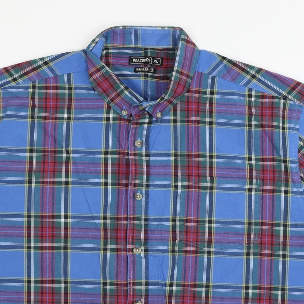 Peacocks Mens Blue Plaid   Button-Up Size XL