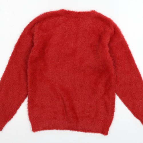 F&F Girls Red  Knit Pullover Jumper Size 7-8 Years  - Rudolph