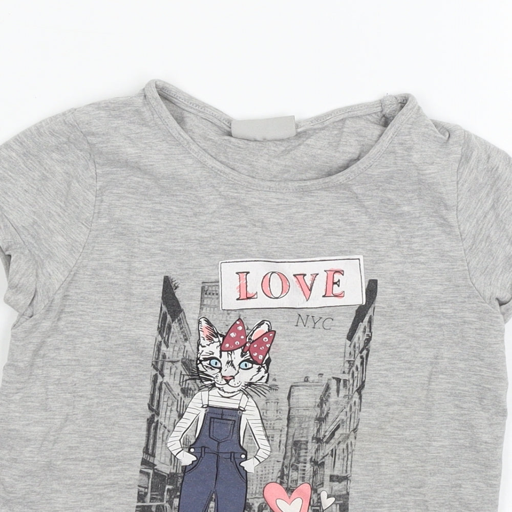 Matalan Girls Grey  Jersey Basic T-Shirt Size 8 Years  - Cat