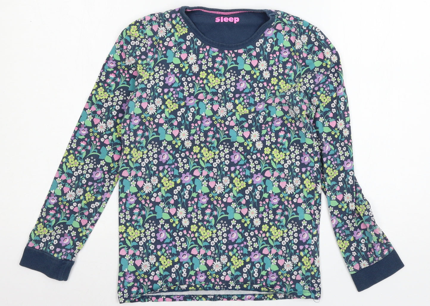 MArks Girls Blue Floral Jersey Top Pyjama Top Size 10-11 Years