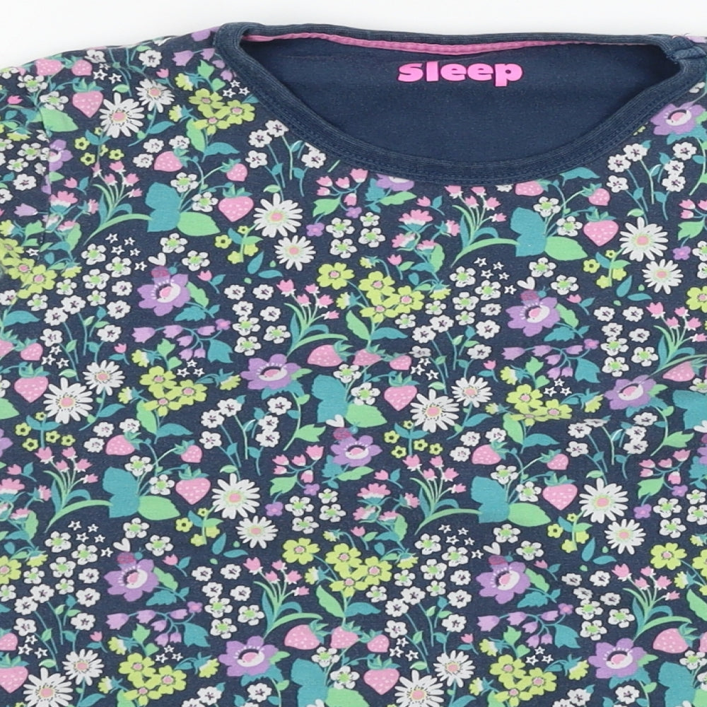 MArks Girls Blue Floral Jersey Top Pyjama Top Size 10-11 Years