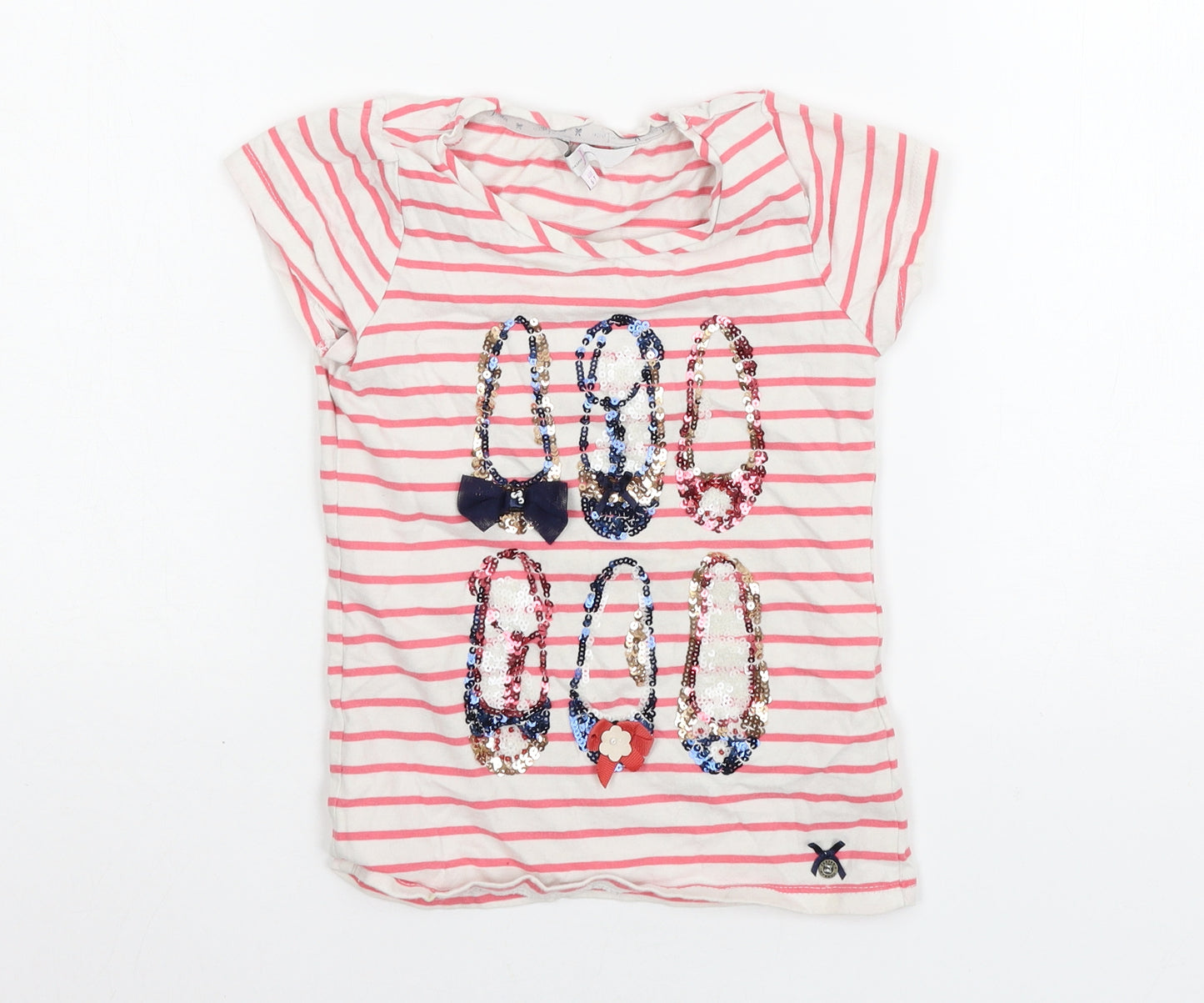 Jasper Conran Girls White Striped Jersey Basic T-Shirt Size 6-7 Years  - Ballet shoes