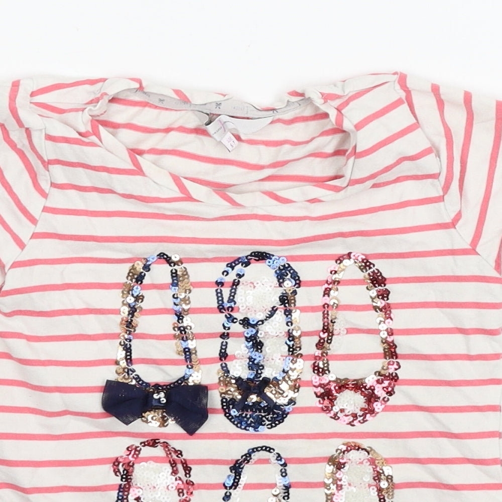 Jasper Conran Girls White Striped Jersey Basic T-Shirt Size 6-7 Years  - Ballet shoes